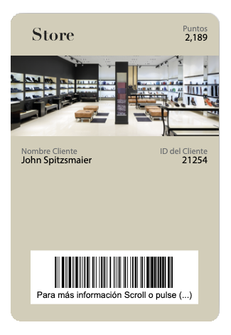 Digital customer card for a shop with points balance, customer name, customer ID and barcode